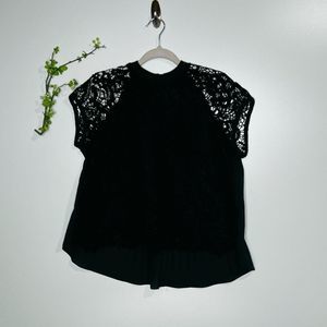 Miss Me Emerald Green ￼Black Crochet Lace Cap Sleeve Top